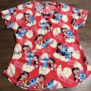 Disney‎ Medical Vet Scrub Top Adopt Today Lilo Stitch Short Sleeve Size Small S